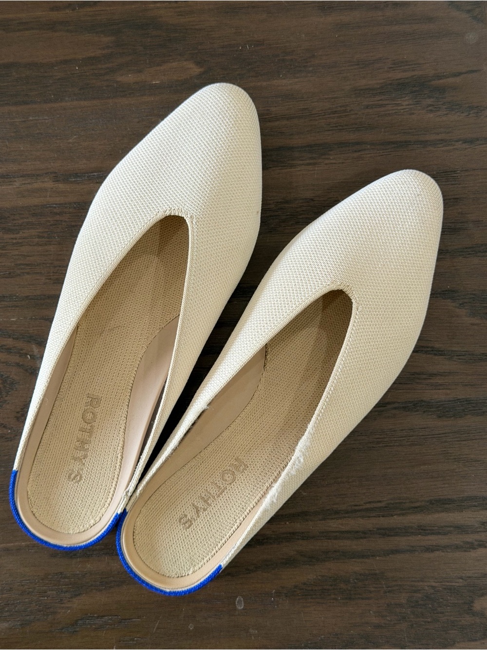 Rothy's The Almond Demi Flat Mule in the Vanilla Bean colorway, sz US W8